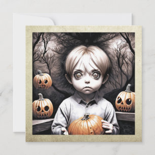 Freaky Child mit Big Eyes und Pumpkins Halloween Einladung