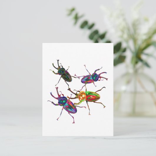 Freaky Cool Rainbow Stag Beetles Postkarte (Stehend Vorderseite)