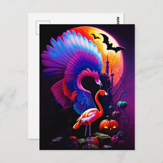 Freaky Halloween Flamingo Horror Postkarte (Vorne/Hinten)