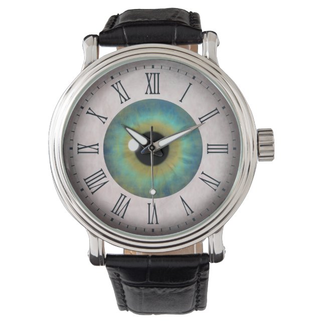 Freaky Weird Fun Cool Blue Eye Eyeball Armbanduhr (Vorderseite)