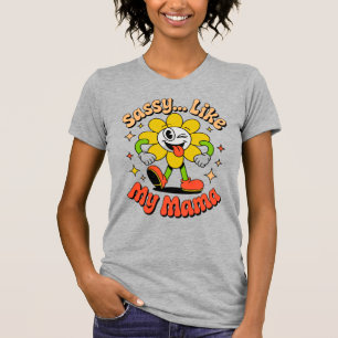 Frech wie meine Mama Lustiges Retro-Blumen Graues  T-Shirt
