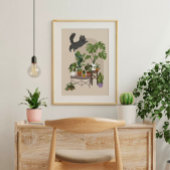 Freche Graue Getigerte Katze & Monstera Dschungel Poster