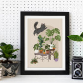 Freche Graue Getigerte Katze & Monstera Dschungel Poster