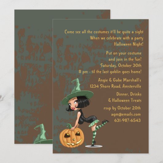 Freche Hexe-Einladung Einladung (Vorne/Hinten)