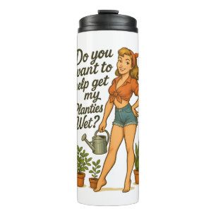 Freche Pin-Up-Gärtnerin Pflanzen Pun Design Thermosbecher