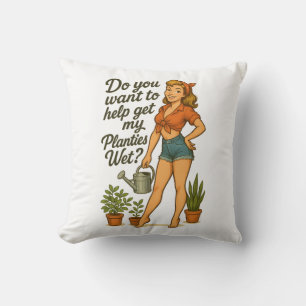 Freche Pin-Up-Gärtnerin Planties Pun Design Kissen