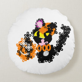 Freche schwarze Katze Herbst Rundes Kissen