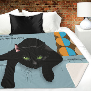 Freche schwarze Katze Lustig müde Humor Blau Sherpadecke