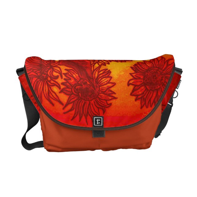 Freche Sonnenblumen in der Orange Kuriertasche (Vorderseite)