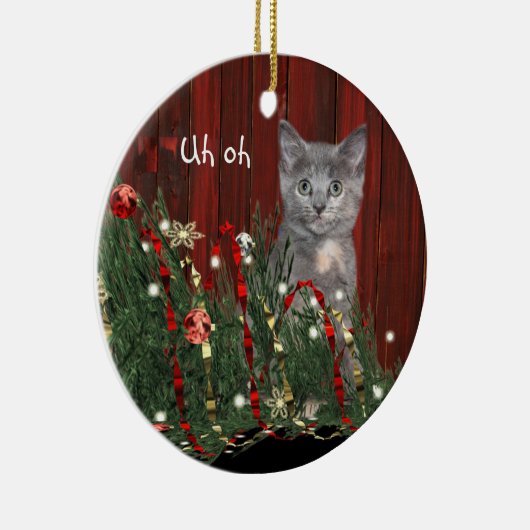 Freche WeihnachtsMiezekatze Keramik Ornament (Rechts)