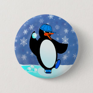 Frecher Baseball-Pinguin Button