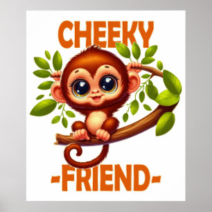 Frecher Freund Wortwitz Süßes Babyäffchen auf Baum Poster
