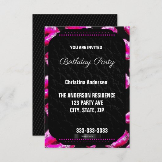 Frecher rosa Lippengeburtstag Einladung (Vorne/Hinten)