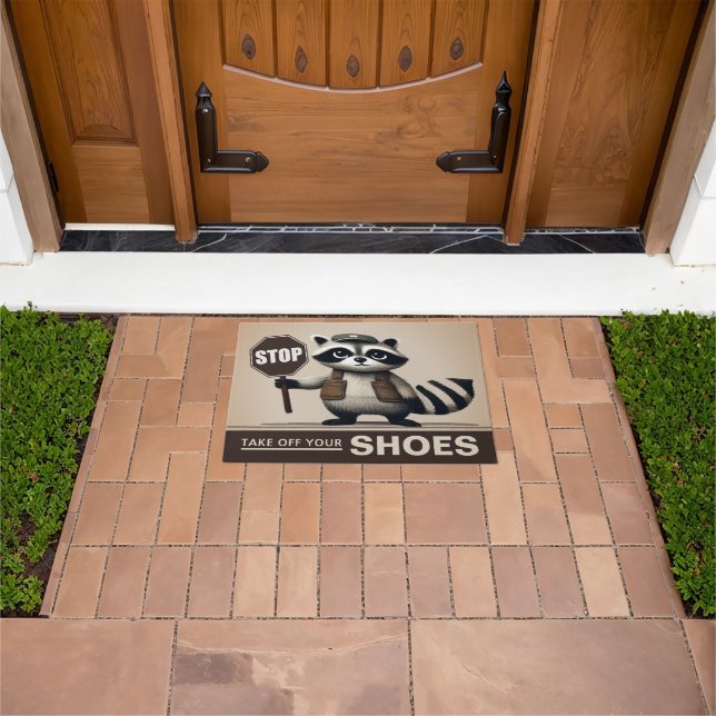 Frecher Waschbär Schuhe ausziehen sauberes Haus Fußmatte (Außenbereich)