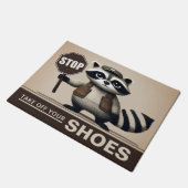 Frecher Waschbär Schuhe ausziehen sauberes Haus Fußmatte (Schrägansicht)