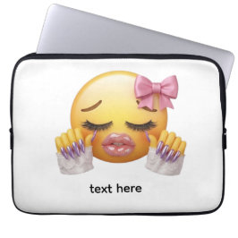 Freches Errötendes Emoji mit rosa Schleife & lange Laptopschutzhülle