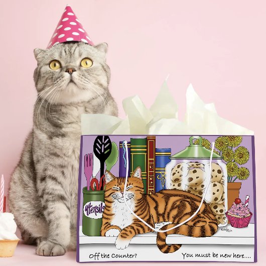 Freches Orange Tabby Katzenküchenarbeitsplatte Lus Große Geschenktüte