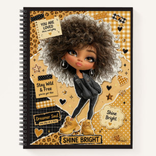 Freches Senfgelbes Afro-Mädchen Spiralnotizbuch Notizblock