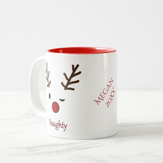 Freches u. Nizza personalisiertes Ren Zweifarbige Tasse (Vorderseite Links)