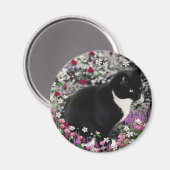Freckles der Blume II - Tuxedo Cat Magnet (Vorderseite/Rückseite)