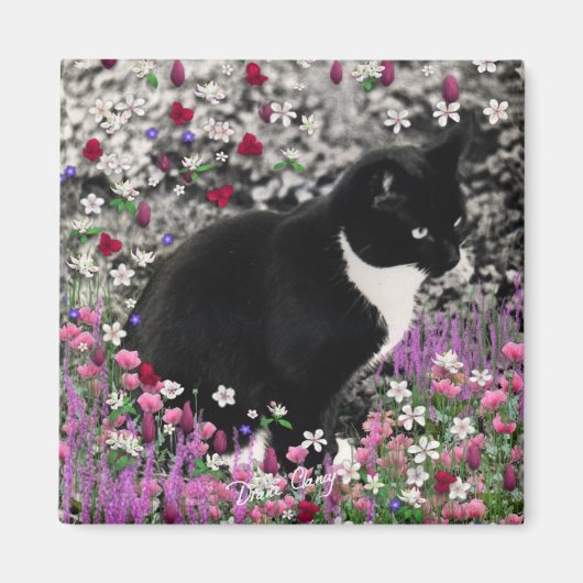 Freckles in Blume II Magnet - Tuxedo Cat (Vorne)