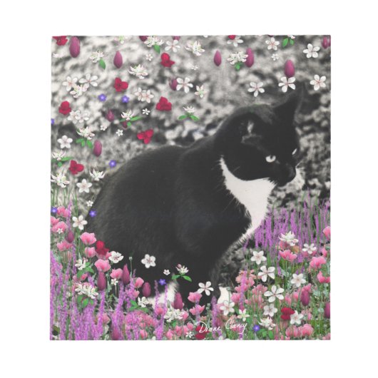 Freckles in Blume II - Tuxedo Kitty Cat Notizblock (Vorderseite)