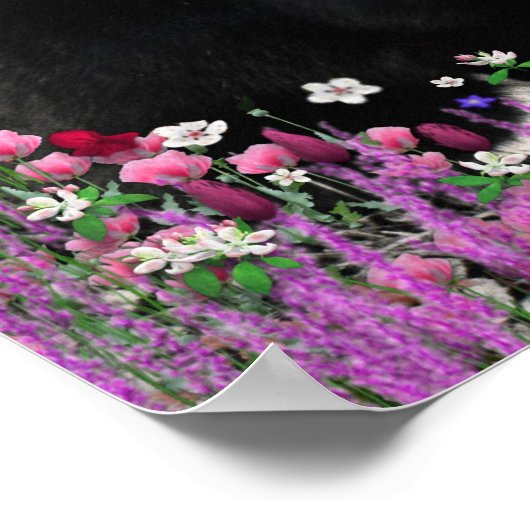 Freckles in Blume II - Tuxedo Kitty Cat Poster (Ecke)