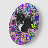 Freckles in Butterfells II - Tuxedo Cat Clock Große Wanduhr (Winkel)