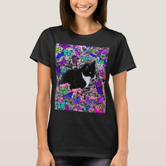 Freckles in Butterflies II - Tuxedo Cat T-Shirt (Vorderseite)