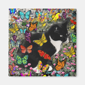 Freckles in Butterflies - Tuxedo Kitty Magnet