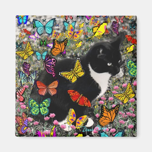 Freckles in Butterflies - Tuxedo Kitty Magnet (Vorne)
