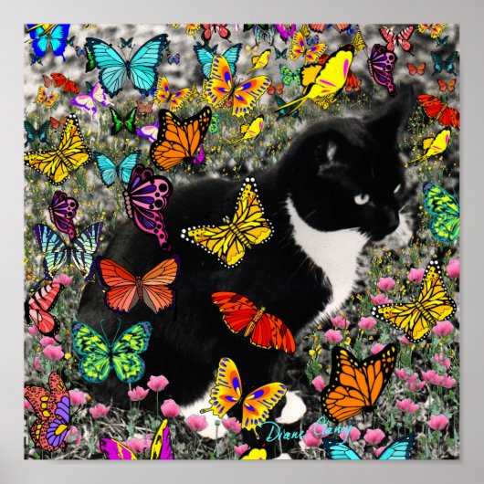 Freckles in Butterflies - Tuxedo Kitty Poster (Vorne)
