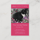 Freckles in den Blumen II - Tuxedokitty-Katze Visitenkarte (Rückseite)