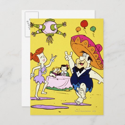 Fred Flintstone Wilma Barney und Betty Fiesta Postkarte (Vorne/Hinten)