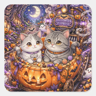 Freda und Junior Halloween Express-Mauspad | Kaw Quadratischer Aufkleber
