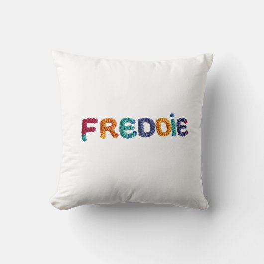 FREDDIE Name in lebendigem Crochet-Muster Kissen (Vorderseite)