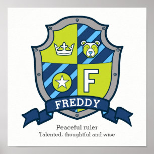 Freddy Letter F boys heißen Wappen Poster