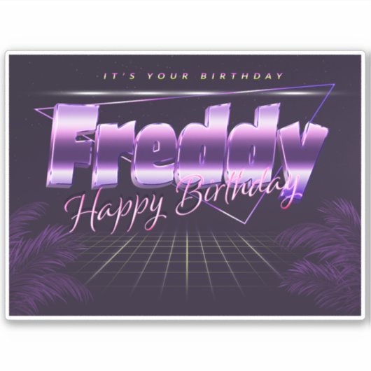 Freddy Name Vorname lila retro Sticker Geburtstag (Vorderseite)