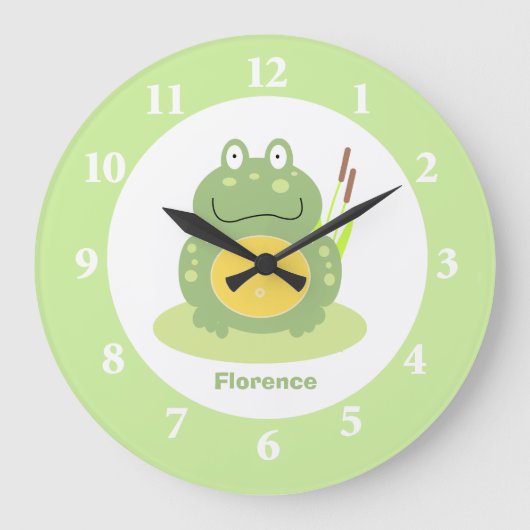 Freddy the Frog Green Froggy Kinderzimmer Wall Clo Große Wanduhr (Vorderseite)