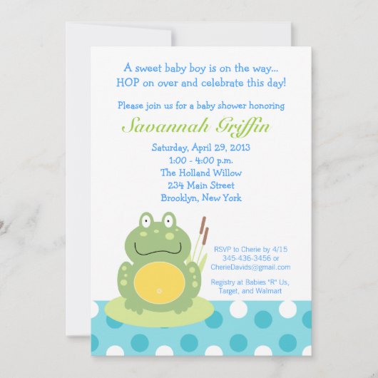 Freddy the Pond Frog Baby Shower 12x18 Einladung (Vorderseite)