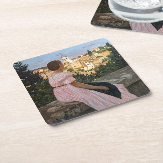 Frederic Bazille - Das rosa Kleid Rechteckiger Pappuntersetzer (angewinkelt)