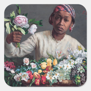 Frederic Bazille - Junge Frau mit Päonien Quadratischer Aufkleber