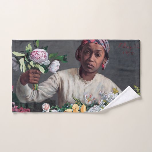 Frederic Bazille - Junge Frau mit Peonies Badhandtuch Set (Handtuch)
