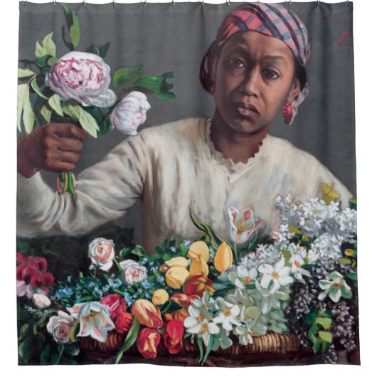 Frederic Bazille - Junge Frau mit Peonies Duschvorhang (Vorderseite)