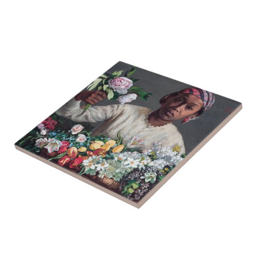 Frederic Bazille - Junge Frau mit Peonies Fliese (Seite)