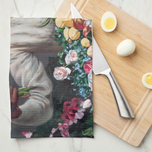 Frederic Bazille - Junge Frau mit Peonies Geschirrtuch (Viertel Falte)