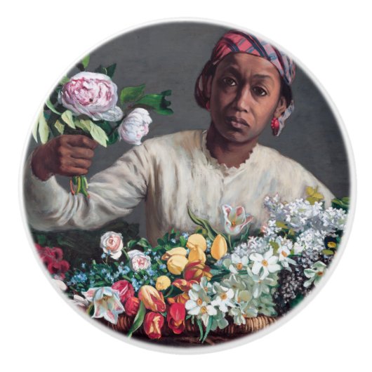 Frederic Bazille - Junge Frau mit Peonies Keramikknauf (Vorderseite)