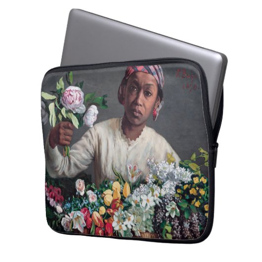 Frederic Bazille - Junge Frau mit Peonies Laptopschutzhülle (Vorderseite Links)