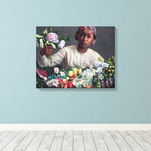 Frederic Bazille - Junge Frau mit Peonies Leinwanddruck (Insitu (Holzboden))