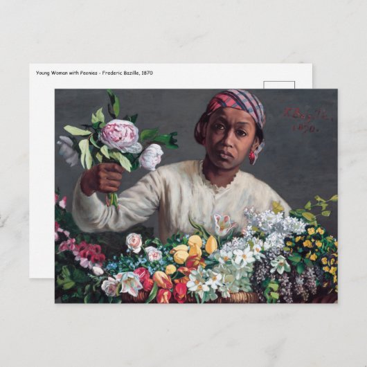 Frederic Bazille - Junge Frau mit Peonies Postkarte (Vorne/Hinten)